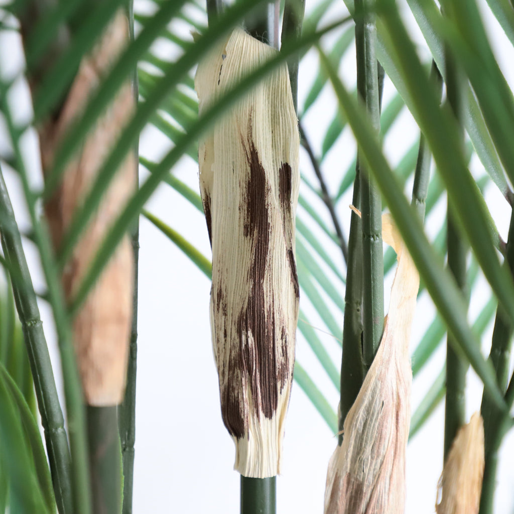 tall artificial palm in two-story atrium with natural light from skylight demonstrating grand scale