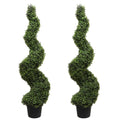2 pack 110cm artificial milan spiral trees side by side showing classic spiral form with lush green ball canopies