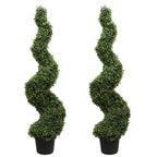 2 pack 110cm artificial milan spiral trees side by side showing classic spiral form with lush green ball canopies