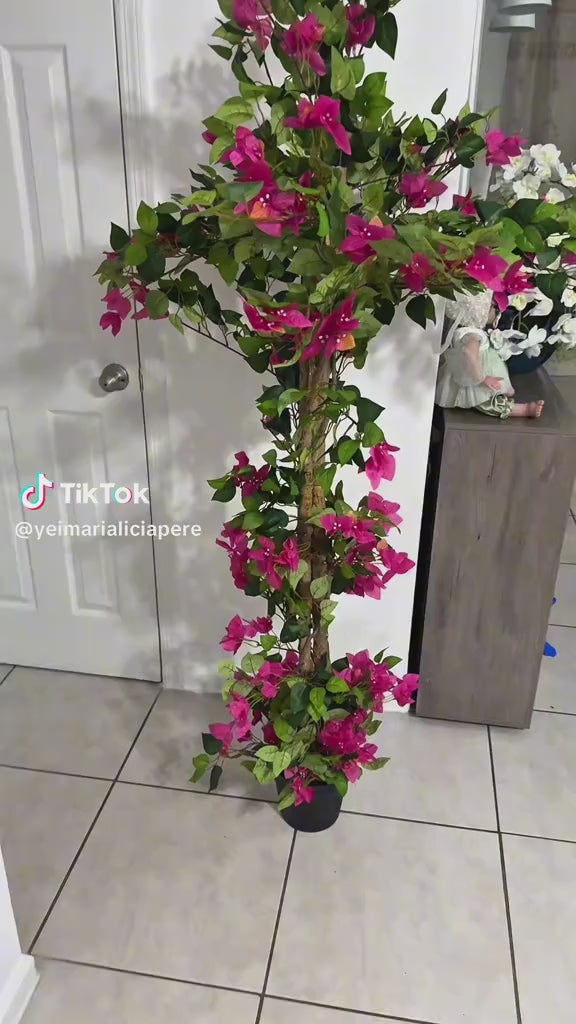 63" Artificial Bougainvillea Tree | 5.2ft Tall Faux Flowering Tree for Patio & Grand Entry