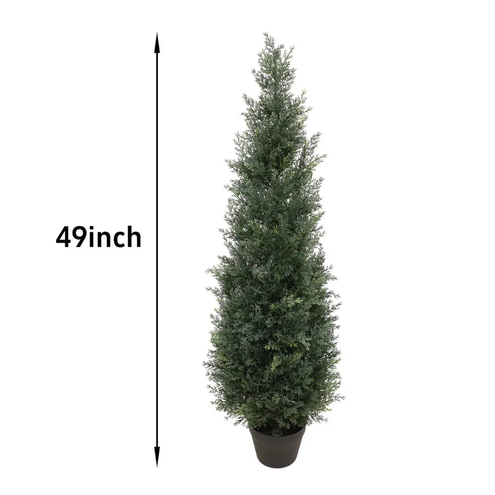 2 pack 49 inch artificial cedar trees in hotel lobby entrance corners providing classic formal evergreen decor