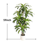 faux dracaena tree in hotel lobby corner near seating area providing low maintenance tropical modern feel