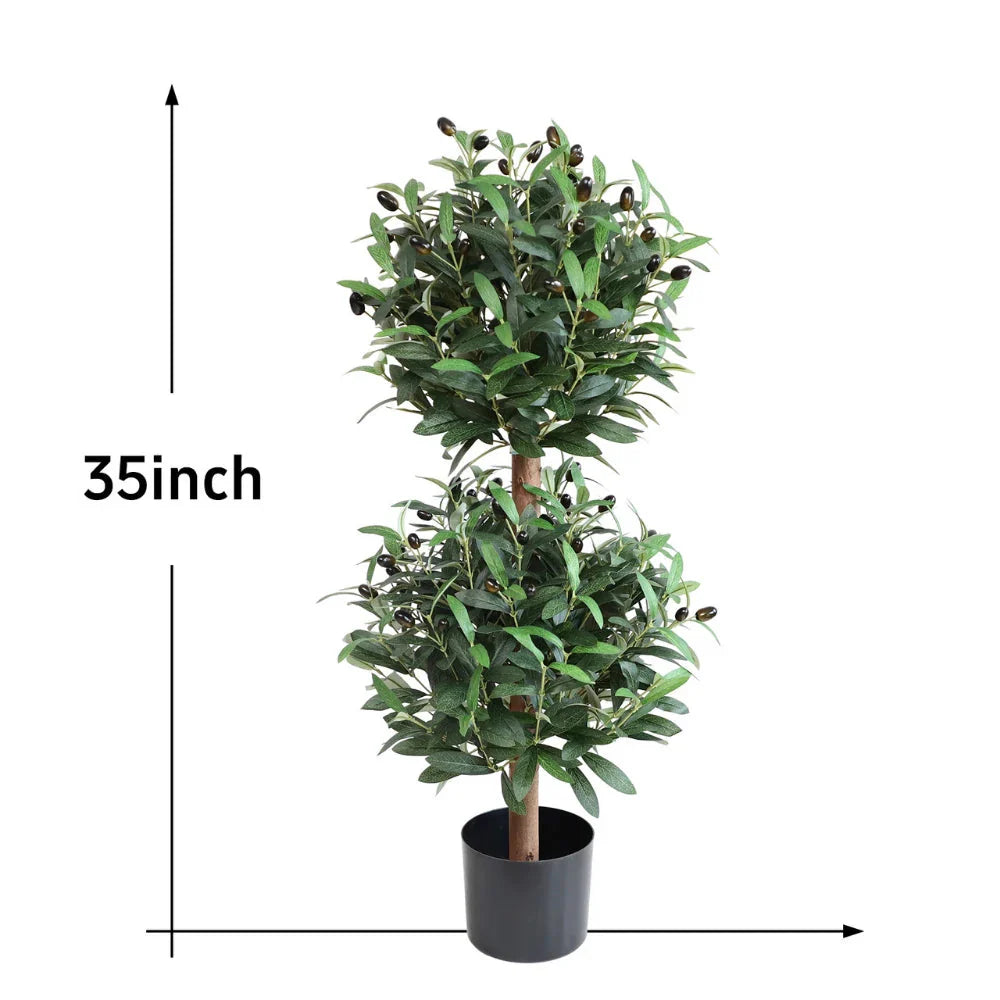 2 pack faux double ball trees on restaurant host stand or bar counter adding Mediterranean elegance to commercial space